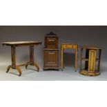 An Edwardian mahogany coal purdonium, with carved shelf motif to top rail above cupboard with fall