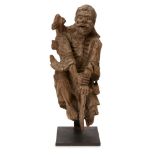 A Chinese carved wood figure of Li Tieguai, 18th century, carved leaning on his gnarled crutch, 41cm