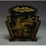 A Chinoiserie firescreen, 20th century, strut mounted, 75.5cm high: together with 3 pieces of modern