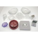 A group of Modern Lalique and other items:- two Modern Lalique glass bowls, a lighter, ashtray and
