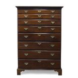 An unusual George III mahogany tall chest of drawers, possibly Irish, with three long graduated