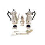 A silver coffee pot and a silver hot water pot, both London, c.1937, Josiah Williams & Co., together