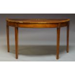 A large George III demi-lune pier table, the crossbanded top above square tapering supports, 76cm