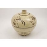 A Chinese Cizhou style Meipin ceramic vase, 25cm high, with wooden box.1000