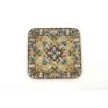 A Faberge silver gilt and enamel decorated square pin dish, 20th century, marked K. Faberge, Moscow,