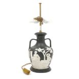 A black and white model of the Portland vase, 19th century, later re-mounted as a lamp base, with