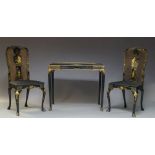 A pair of Queen Anne style black painted and gilt Chinoiserie style chairs, late 20th Century,