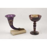 A Victorian blue john goblet, with inverted spherical bowl, on turned and tapering column, with