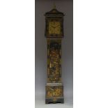 A George III and later black lacquered Chinoiserie longcase clock by George Fish, Northampton,