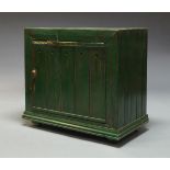 A green painted pine cupboard, late 19th, early 20th Century, with single cupboard door, enclosing