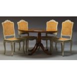 A set of four Louis XV style grey painted and caned side chairs, late 20th Century, together with an