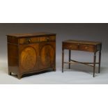 A George III mahogany cupboard, with two frieze drawers, above two circular paneled cupboard