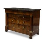 A French Empire mahogany and gilt metal mounted chest, with black marble top over plain frieze