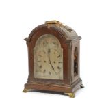 A George III style mahogany silver dial bracket clock, late 19th/early 20th century, the case with