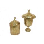 Two Indian brass vessels, late 19th/20th century, each with a lid with finial, one with