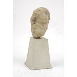 A Grand Tour Roman style carved stone head, mounted on later plinth, 28.5cm high150