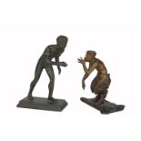 A Grand Tour type bronze model of Discobolos, late 19th century, 12.5cm high, together with a