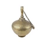 An Indian brass engraved lota,19th century, of bulbous form, the belly decorated with bands of