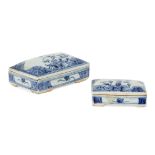 Two Chinese porcelain rectangular funerary boxes and covers, mid-19th century, each painted in