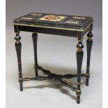 A Continental ebonised and specimen marble top side table, late 19th, early 20th Century, the