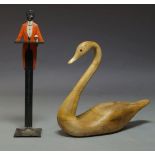 A large wooden model of a swan, 20th century, 74cm high, together with a card waiter in the form