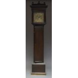 An oak longcase clock by Joseph Mew, Blandford, early 19th Century, the hood with glazed aperture