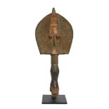 A Mahongwe Betwe reliquary figure, Gabon, 20th century, on a metal museum stand, 60cm high250