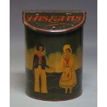 A polychrome painted log bin, 19th Century and later, the hinged lid, later painted with 'His and