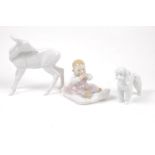 Meissen's child sitting on a pillow: Height 14 cm together with: Meissen's pooddle 15 cm x15 cm