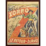 Zorro rides again, Le Retour de Zorro, French Moyenne Movie Poster, Imp. Delattre, framed and