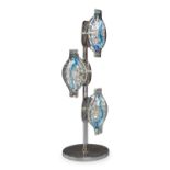 Angelo Brotto (1914-2002), a chromed and Murano glass three light lamp, produced by Esperia c.1970