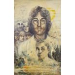 British School, mid-late 20th century- Portrait of John Lennon and Yoko Ono; oil on board, dated Jan