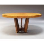 A modern walnut extending dining table, of recent manufacture, the parquetry top on square