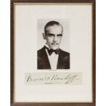 A photograph of the actor Boris Karloff, titled Boris Karloff Universal, together with a signature