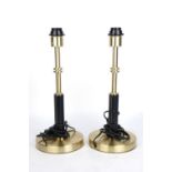 A pair of Continental brass and faux leather table lamps, c. 1990, 43cm high (2)Please refer to