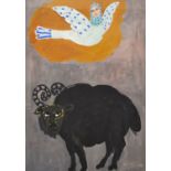 Peter Griffin, British b.1947- Bird and Ram; gouache, signed and dated 87, 83x59cm (ARR)Please refer