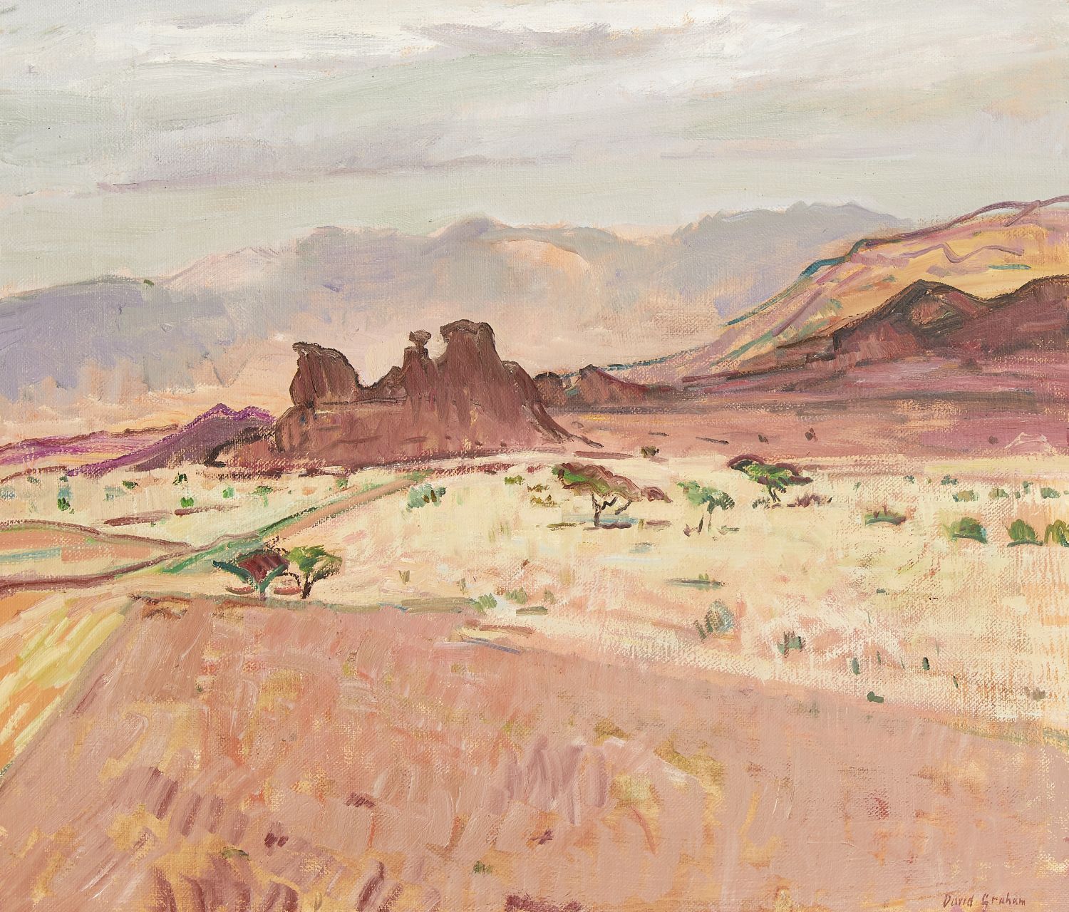 David Graham, South African/British b.1926- Desert landscape; oil on canvas, signed, 65x76cm (ARR)