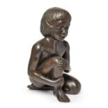 John Robinson, British 1935-2007- Sarah, figure of a young girl; patinated bronze, signed and