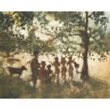 Bill Jacklin RA, British b. 1943- Three Dancers, Central Park I; monoprint, signed, titled and dated