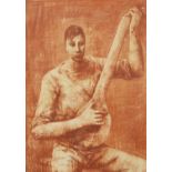 Luciano Miori, Italian 1921-2006- Lute player; red chalk and black pen, signed, 66x46.5cm (ARR)