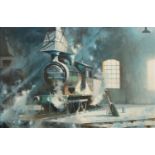 James Brereton, British b.1954- Sunlight, Steam and Noise; oil on canvas, signed, also signed, dated