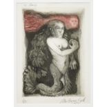 Peter Eugene Ball, British b.1943- Untitled (mermaid), 1977; etching with hand-colouring on wove,
