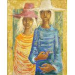 Jose de Rokha, Chilean b.1927- Two figures; oil on canvas, signed, 80x63cmPlease refer to department