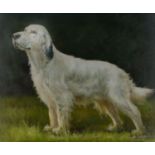 American School, late 20th/early 21st Century- White Setter in profile; oil on canvas, signed