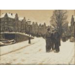 Max Stern, German, 1872-1943- Men gathered next to a canal, 1905; black and white chalk, signed