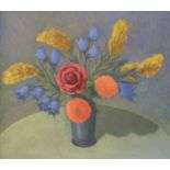 Christopher Gage Jacobs, British 1907-2004- Flowers arranged by Joan; oil on board, signed and