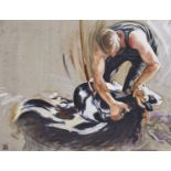 Anwen Roberts, Welsh, late 20th/early 21st Century- Shearing No. 15; oil on canvas, signed, 36 x