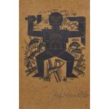 Joseph Winckler, German, late 19th/early 20th century- Machine Man; linocut on coloured buff, signed