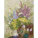 L I Grigoryeva, Russian, late 20th century- Meadow Flowers & Petunias; oil on canvas, signed,