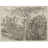 Nikos Hadjikyriakos-Ghika, Greek 1906-1994- Farm Scene; etching on wove, inscribed in pencil, an